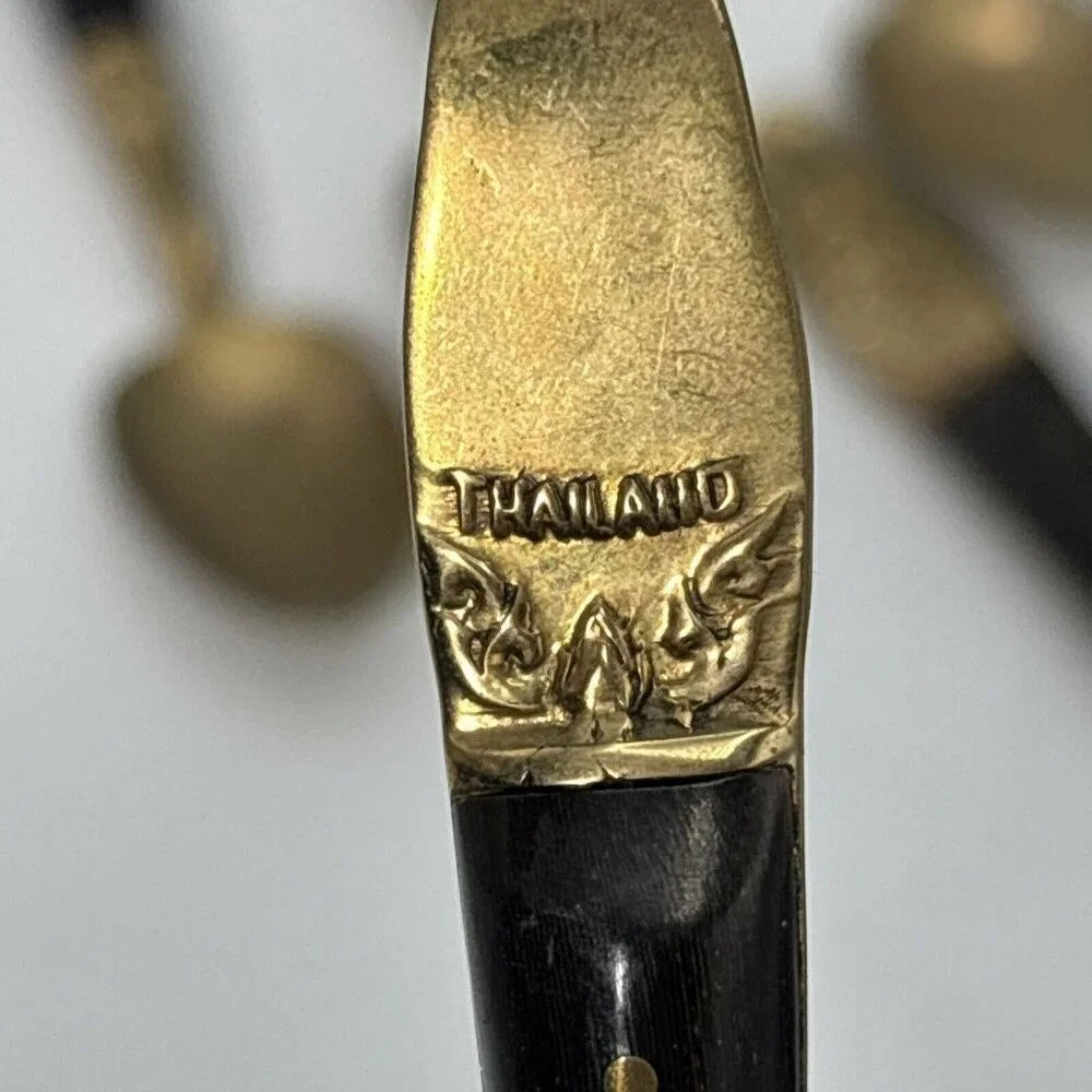 Set of 6 Spoons Siam Sitting Buddha Brass with Black Handle 4.5